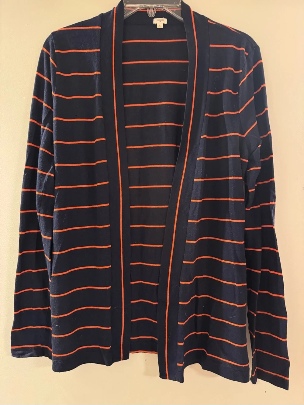 J. Crew Navy Cardigan with Orange Stripes